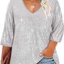 TIYOMI Plus Size Sequin Tops for Women 3/4 Sleeve Party Tunics XL