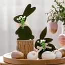 Thyle 2 Pcs Easter Bunny Wooden Signs Wooden Bunny Decorations with Bow Rustic Rabbit Shape Table Centerpiece Signs for Tables Tiered Tray Easter Gifts (Elegant,Moss Green)