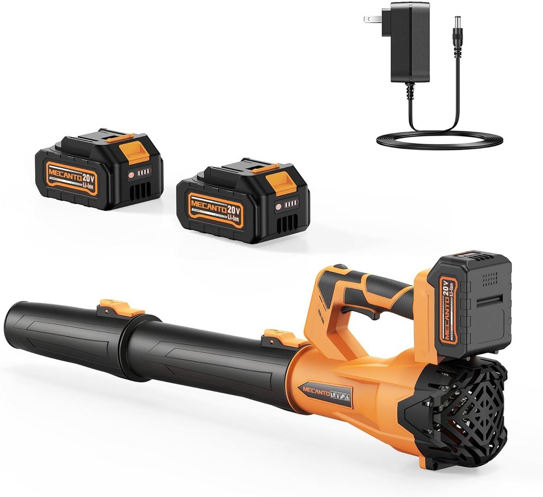 Leaf Blower Cordless, 650 CFM/170 MPH, 6-Speed Levels with 2 X 4.0Ah Battery, Handheld Leaf Blower, Electric Blowers for Lawn Care, Garden, Yard (Yellow & 2 Battery) (orange)