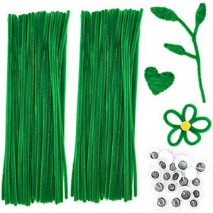 Pack of 2 Cldamecy 200 Pieces Pipe Cleaners Set with 20 pcs Googly Eyes,Green Chenille Stems Pipe Cleaners Supplies for DIY Craft Projects and Decorations