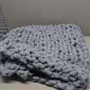 Bigacogo Chunky Knit Throw Blanket for Couch, 40x40 inches, 100% Hand Knitted with Thick Jumbo Chenille Yarn, Cozy Soft Large Rope Knot Cable Crochet Blankets for Sofa Bed Living Room, Dusty Blue