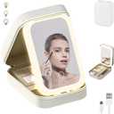 Lighted Vanity Mirror for Travel, Compact Makeup Bag with LED, 3 Colors Light Modes USB Rechargeable Dimmable Touch Screen Portable Travel Makeup Mirror with Light (White)