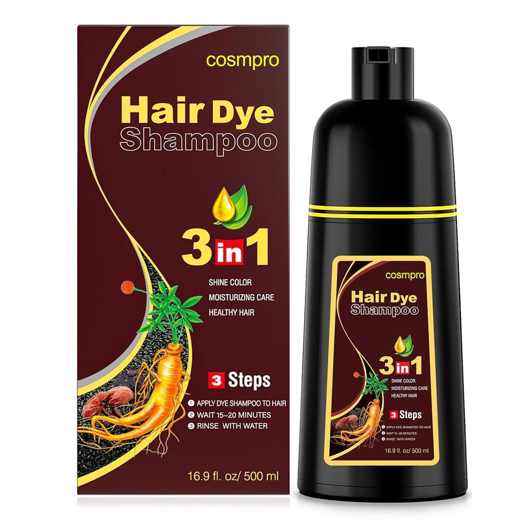 cosmpro Dark Brown Hair Dye Shampoo 3 in 1 for Gray Coverage for Women Instant Natural Hair Color Shampoo Semi Permanent 500ML - Champu Para Canas Mujer Exp: 07-03-28