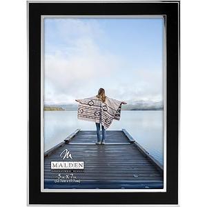 Malden International Designs Black Sleek With Silver Inside Border Picture Frame, 5x7, Black