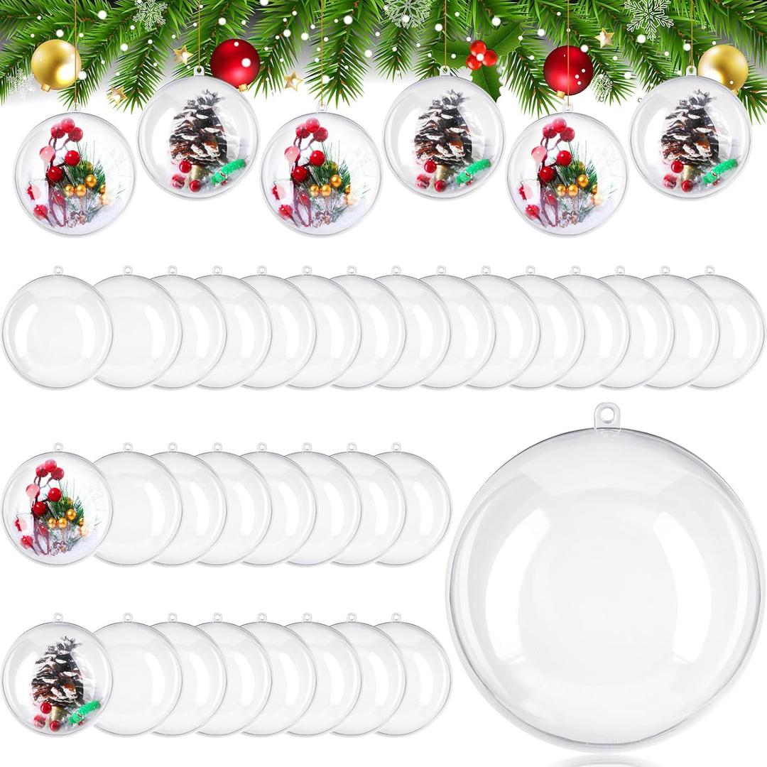 Wettarn 50 Pcs Large Clear Christmas Ornaments 4 Inch/100 mm Clear Plastic Fillable Ornaments Ball Transparent DIY Crafts Balls for Christmas Tree Decorations Wedding Holiday Home Party Hanging Decor
