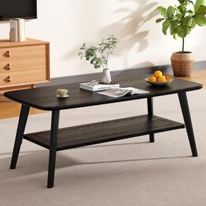 Coffee Table Small Solid Wood Center Table Mid Century Vintage Living Room Coffee Table, (Black 47.24 Inch)