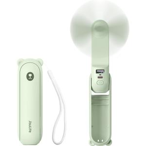 JISULIFE Handheld Mini Fan, 3 IN 1 USB Rechargeable Portable Fan [12-19 Working Hours] with Power Bank, Flashlight, Pocket Design for Travel/Summer/Concerts/Lash, Gifts for Women(Green)