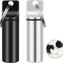 2 Pack Small Pocket Pill Box Keychain, Portable Mini Aluminium Alloy Pill Organizer Case Container for Purse, Waterproof Metal Pill Holder Medicine Bottle for Outdoor Camping Travel (Black & White)