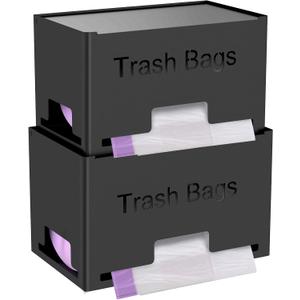 STWWO 2-Pack Trash Bag Holder Dispenser, Stackable Garbage Bag Dispenser, Extra Large Trash Organizer for Kitchen Laundry Under Sink, Wall Mounted or Freestanding, Metal Black