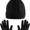 Tatuo 2 Pcs Women Winter Hats Gloves Set Knitted Beanie Hat Warm Stretchy Gloves Pom Pom Beanie Knit Cap Gifts for Women