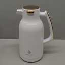 IDEUS Thermal Coffee Carafe 68oz (2,000ml), Stainless Steel Double Wall Insulated Vacuum Flask, Water Jug Coffee Server and Beverage Dispenser, Heat and Cold Retention (White-Gold, 68oz (2,000ml))