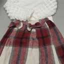 Noubeau Toddler Girls Plaid Outfits Girls Puff Sleeve Knit Ribbed Shirt Tops Plaid Skirt Set Kids Fall Winter Clothes (6 Years)