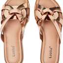 Luoika Women's Wide Width Flat Slides Sandals, Slip on Slide Sandal Casual Comfortable Summer Beach Shoes for Women. (7 X-Wide, Gold 902)