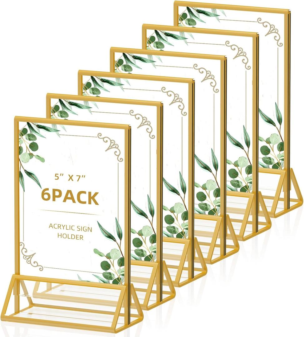 5x7 Gold Picture Frame Double -Sided Acrylic Sign Holder,Wedding Signs Table Numbers Menu Holders5 x 7 Photo Frame Pack of 6