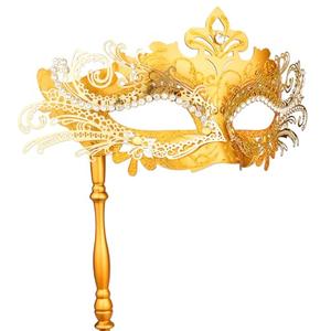 Hoshin Masquerade Mask with Stick, Mardi Gras Deecorations Venetian Masks for Womens(Gold)