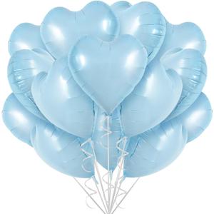 TONIFUL 30Pcs 18 Inch Baby Blue Heart Balloons Pastel Blue Heart Shape Foil Mylar Balloons Decoration for Birthday Valentine's Day Wedding Bridal Shower Anniversary Engagement Party Supplies