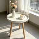 Side Table,Small Round End Coffee Table,Minimalist Tray Top,White, 1-Tier