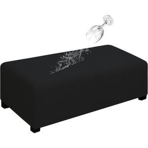 Easy-Going 100% Dual Waterproof Stretch Ottoman Cover Rectangle Folding Storage Stool Furniture Protector Soft Slipcover for Living Room with Elastic Bottom (XX Large, Black) 37"D x 75"W x 17"H