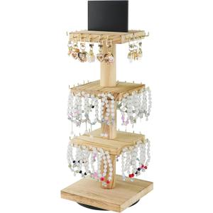 ERTIUANIO Bracelet Holder Display, 3 Tier Wooden Rotating Display Stand for vendors, 60 Hooks for Bracelet, KeyChain, Necklace, Jewelry
