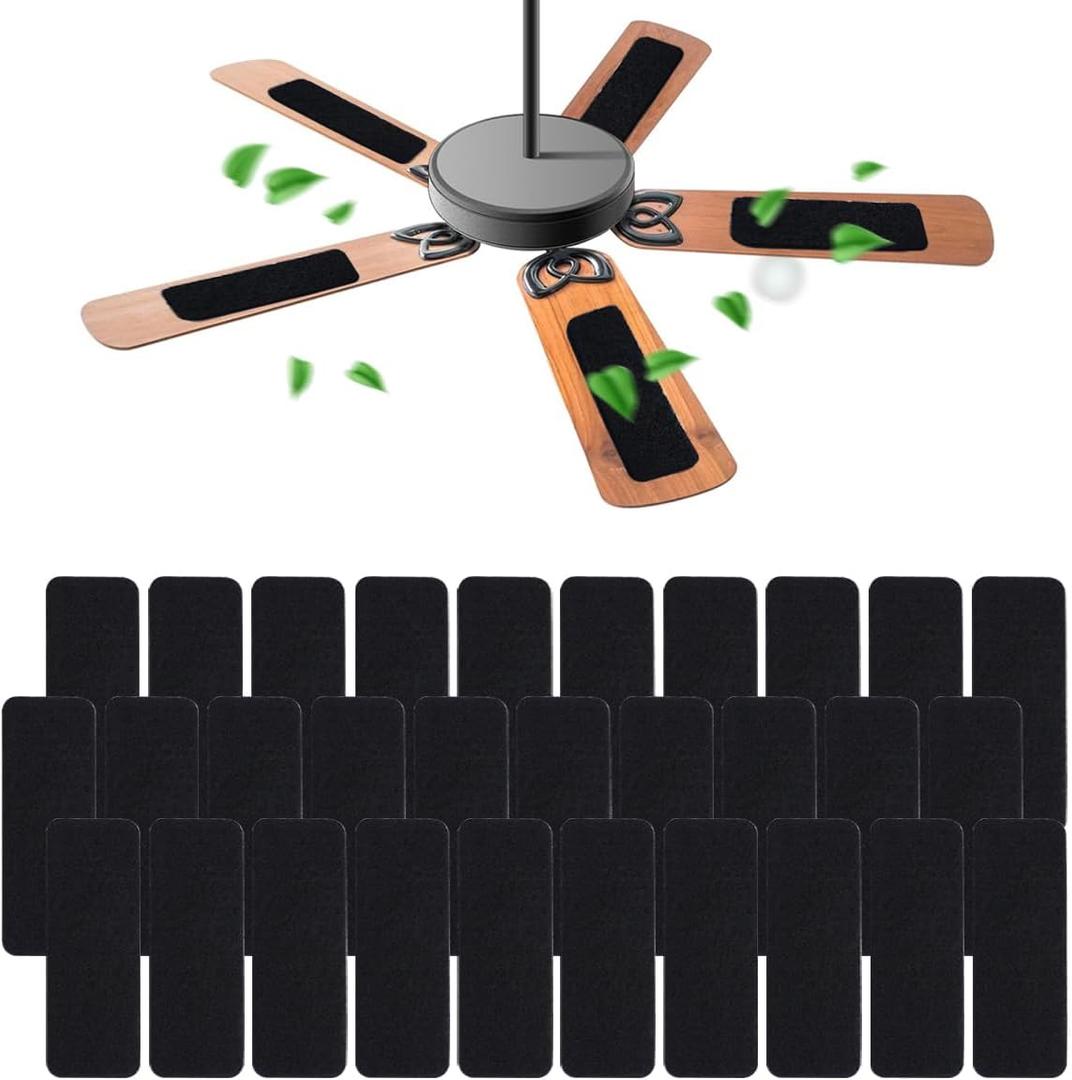 30PCS Ceiling Fan Filter Activated Carbon Air Filter Universal Ceiling Fan Blade Filters Easily Sticks on Ceiling Fan Blade Keeps Bedroom Kitchen Office Air Fresh(Black)