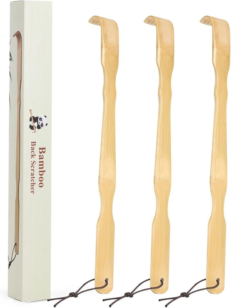 Wooden Bamboo Back Scratcher, 17 Inch Long Handle Back Scratchers for Adults Men Women, with Beautiful Gift Packaging (3 Pack)