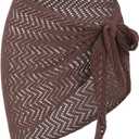 ZAFUL Sarong Coverups for Women Beach Vacation Fishnet See Thru Tie Side Bathing Suit Cover Up Mini Skirt (One Size, 2-deep Coffee)