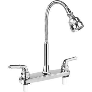RV Kitchen Faucet,Camper RV Sink Faucets Kitchen Replacement with Flexible Arc 360 Degree Rotatable Sprayer for Campers,Motorhomes,Travel Trailers,8 inch 2 Hole,Non-Metallic,Chrome