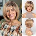 HAIRCUBE Bob Wigs for Women Synthetic Wig with Fringe Mixed Blonde Color