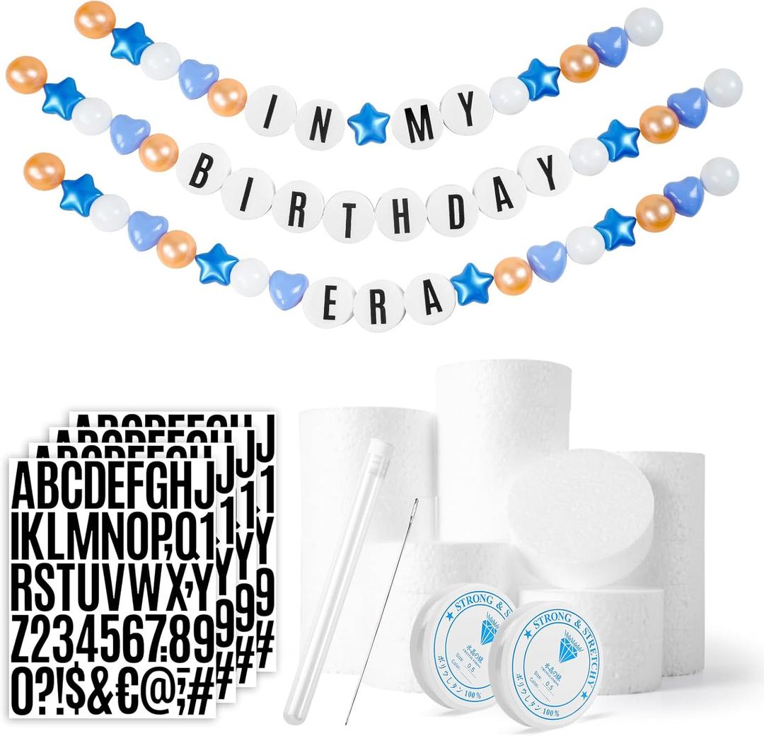Giant Friendship Bracelet Banner DIY Customizable Birthday Garland with Foam Circles & Plastic Balls for Singer Celebration (Gold Blue)