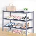Smiry Bamboo Shoe Rack, 3 Tier Shoe Organizer for Entryway & Closet, Stackable Free Standing Storage Shelf for Shoes, Bags & Plants, Grey