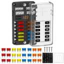 12 Way Fuse Block Box 12V/24V DC, ATC/ATO Fuse Panel with LED Display for Marine Boat Automotive Motorcycle