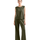 SUUKSESS Women 2 Piece Lounge Matching Sets Wide Leg Sweatpants Sleeveless Tops XS