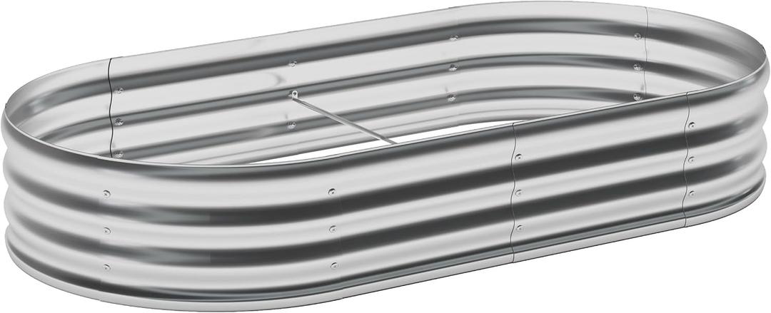Galvanized Raised Garden Bed Outdoor, 4x1.5x1ft Metal Heavy Duty Planter Boxes for Gardening, Easy Assemble Bottomless Small Oval Plant Container Kit for Vegetable, Flower, Fruit, Silver