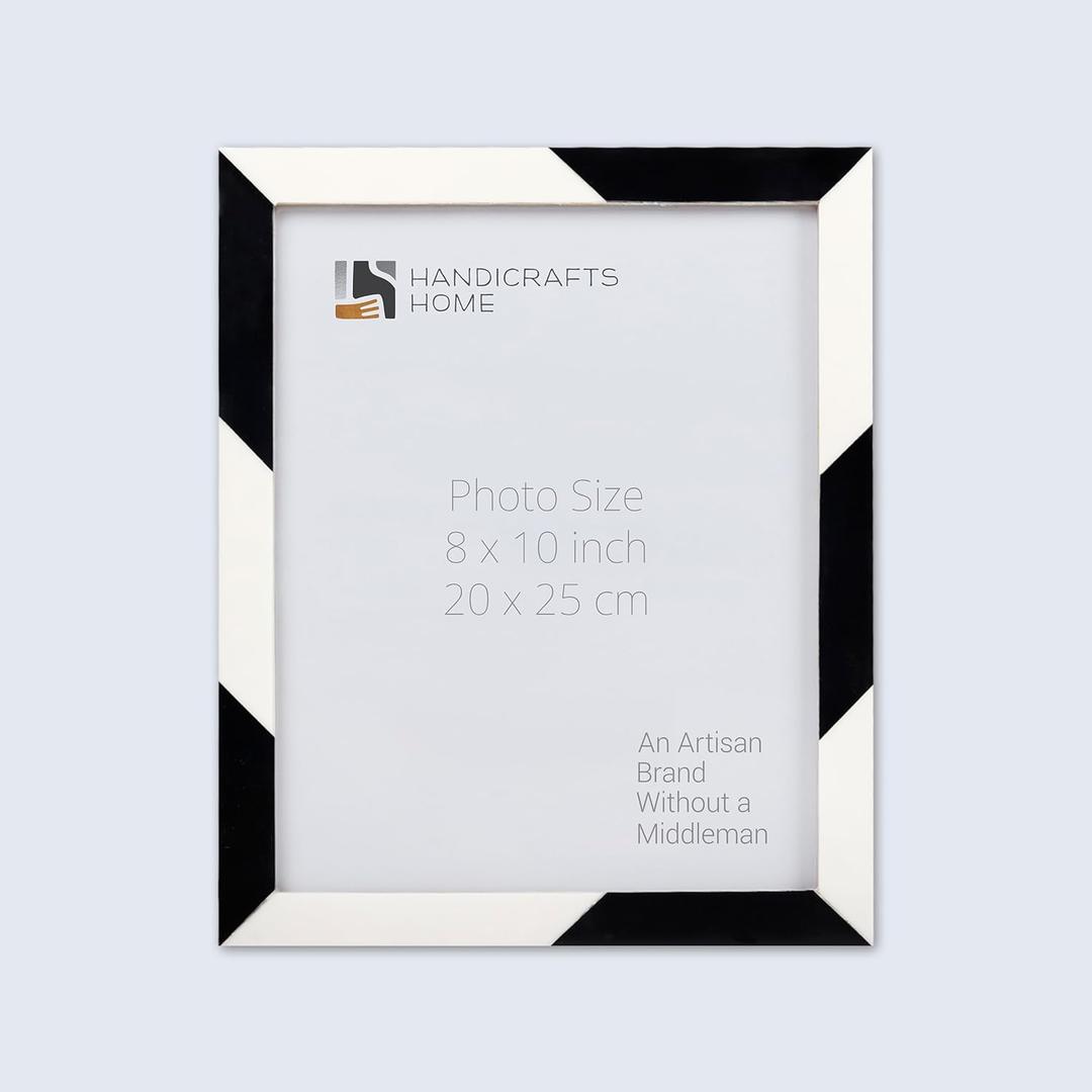 Handicrafts Home White Picture Frame, Handmade Resin Inlay 8x10 Black & White Photo Frame for Office Decor, Decorative Photo Frames for Home Decor, Wall Decor, Farmhouse Decor, Wall & table top Decor, Shelf Decor, Desk Decor & Gallery Wall (Artisan Bedazzle)