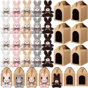 20 Set Adopt a Pet Party Favors Includes Easter Mini Stuffed Animals Kraft Paper Box for Adopt a Pet Theme Birthday Party (Rabbit,Warm Color)