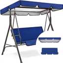 Swing Canopy Replacement, Top Cover, Cushion 3 Seater Waterproof Garden Sun Shade Porch Hammock Patio(65X45X6INCH) (Blue)