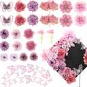 Wavwavw 36 Pcs DIY Graduation Cap Decorations Accessory Kit Include Faux Flower Heads and 3D Glitter Butterfly for Graduation Cap Decoration Home Decor Cake Wreath Craft Decor (Dusty Purple)