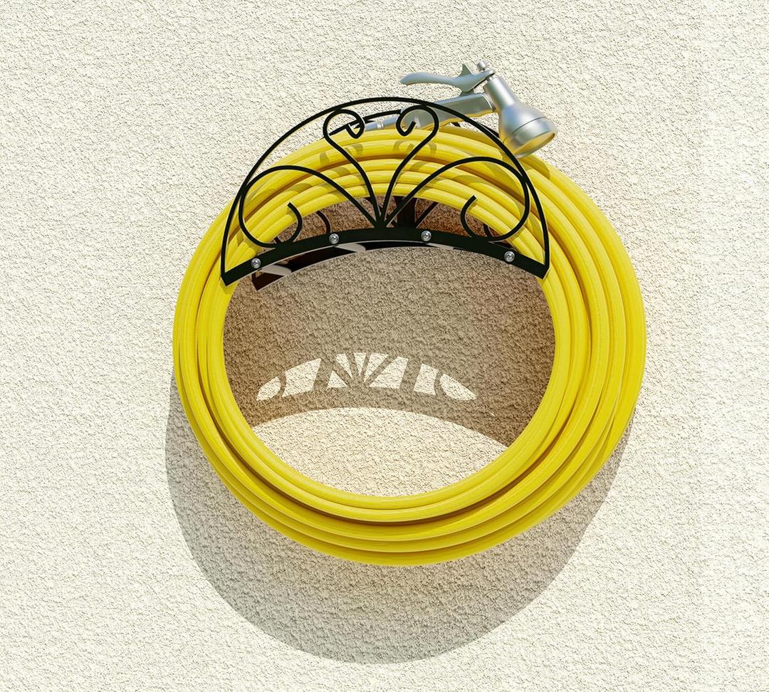 Fire Beauty Heavy-Duty Metal Hose Holder, Wall-Mounted Garden Hose Reel Organizer for Outdoor Yard, Solid Iron Decorative Hanger Storage