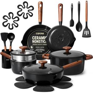 CAROTE 21pcs Ceramic Cookware Set, Pots and Pans Set, 21 Piece