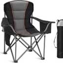 Oversized Portable Camping Folding Chair, Heavy Duty Foldable Outdoor Chair, Camp Chair with Cup Holder and Cooler Bag Support 450 LBS, Black (Single Pack)