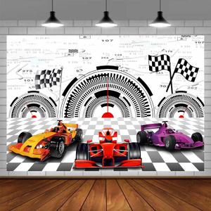 Racing Car Backdrop, 7x5ft, Race Car Backdrops Racing Party Photography Background for Boys, Speed Racing Cars Birthday Party Decorations Supplies Photo Booth Props BJDWPR368