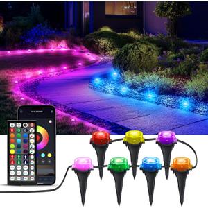 Outdoor Ground Lights, 50ft Smart RGB Outdoor Light with Color Changing, Remote & App Control, IP68 Waterproof, Music Sync, Timer Function, Pathway Lights Patio Deco for Lawn Yard Garden