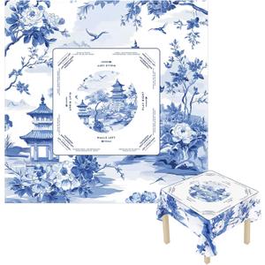 Mahjong Tablecloth 55" x 55" Polyester Square Instructional Design with Rules for Family Game Night Party Favor Supplies(Chinoiserie)