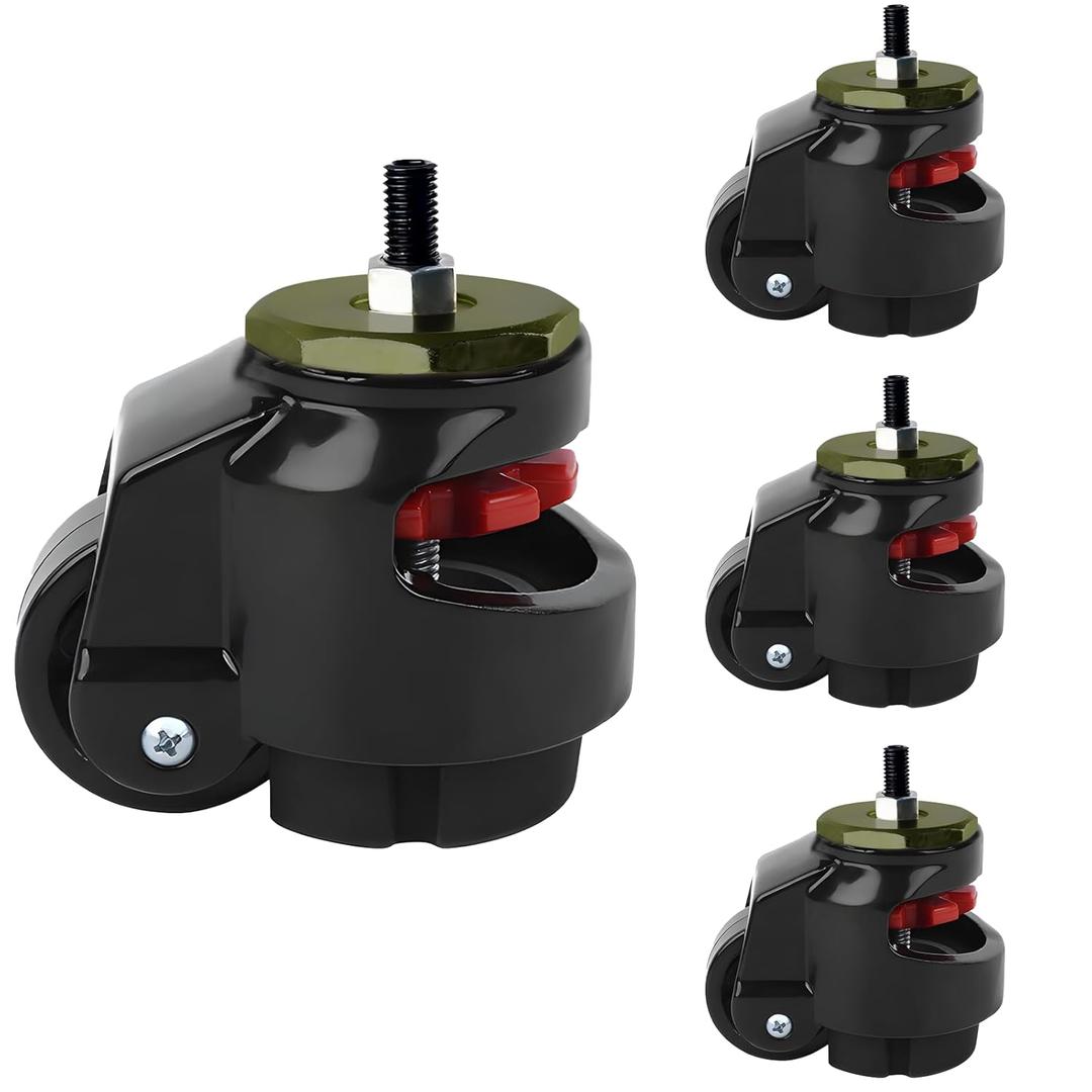Leveling Stem Casters with Nylon Wheel and Rubber Foot,Heavy Duty Leveling Casters,Retractable Workbench Caster,Loading Capacity 2200 Lbs-4PCS(2 INCH)