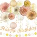Champagne-Gold Beige Happy Birthday Decorations, 21pcs Fall Boho Birthday Banner Sweet 16 Birthday Party Decorations Sign for Girls Women18th 21th 30th 40th 50th 60th 70th 80th