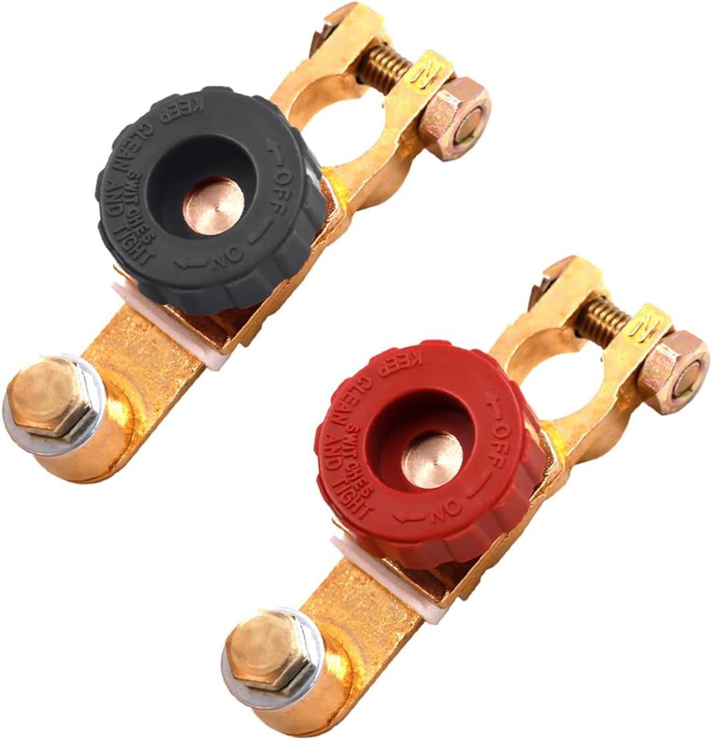 2Pcs Top Post Battery Disconnect Switch - Quick Disconnect Battery Cut Off Switch for Car Truck Marine RV and Electrical Equipment - 12V/125A - Red & Black
