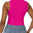 LovelyWholesale Crop Tops for Women Sexy Cut Out Tops Mock Neck Tank Top Hot Pink Medium (Pink, M)