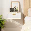 Aienvey Floating Nightstand, Floating Shelf with Drawer, Wall Mounted Nightstand, Floating Bedside Table (White Stripe)