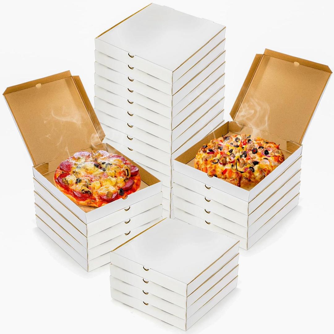 ZENFUN 40 Pack Pizza Box 10"10", White Pizza Box, Grease-Resistant Corrugated Pizza Boxes, Take Out Food Containers Packing Boxes for Pizza Cake Cookies Party Favors