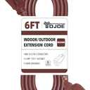 YOJOE Indoor Outdoor Extension Cord, 3 Prong 13A Weatherproof Power Cord, 16 Gauge Heavy Duty 6 ft Brown Extension Cord for Garage, Garden and Home, 16/3 SJTW UL Listed
